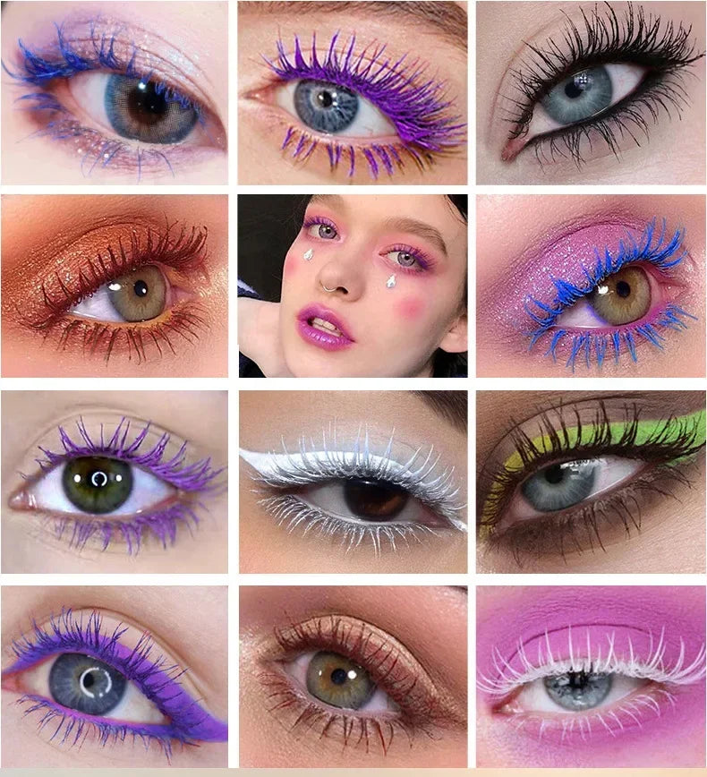 Mascara , cils sans bavure, extension , bleu, rouge, violet, noir,blanc